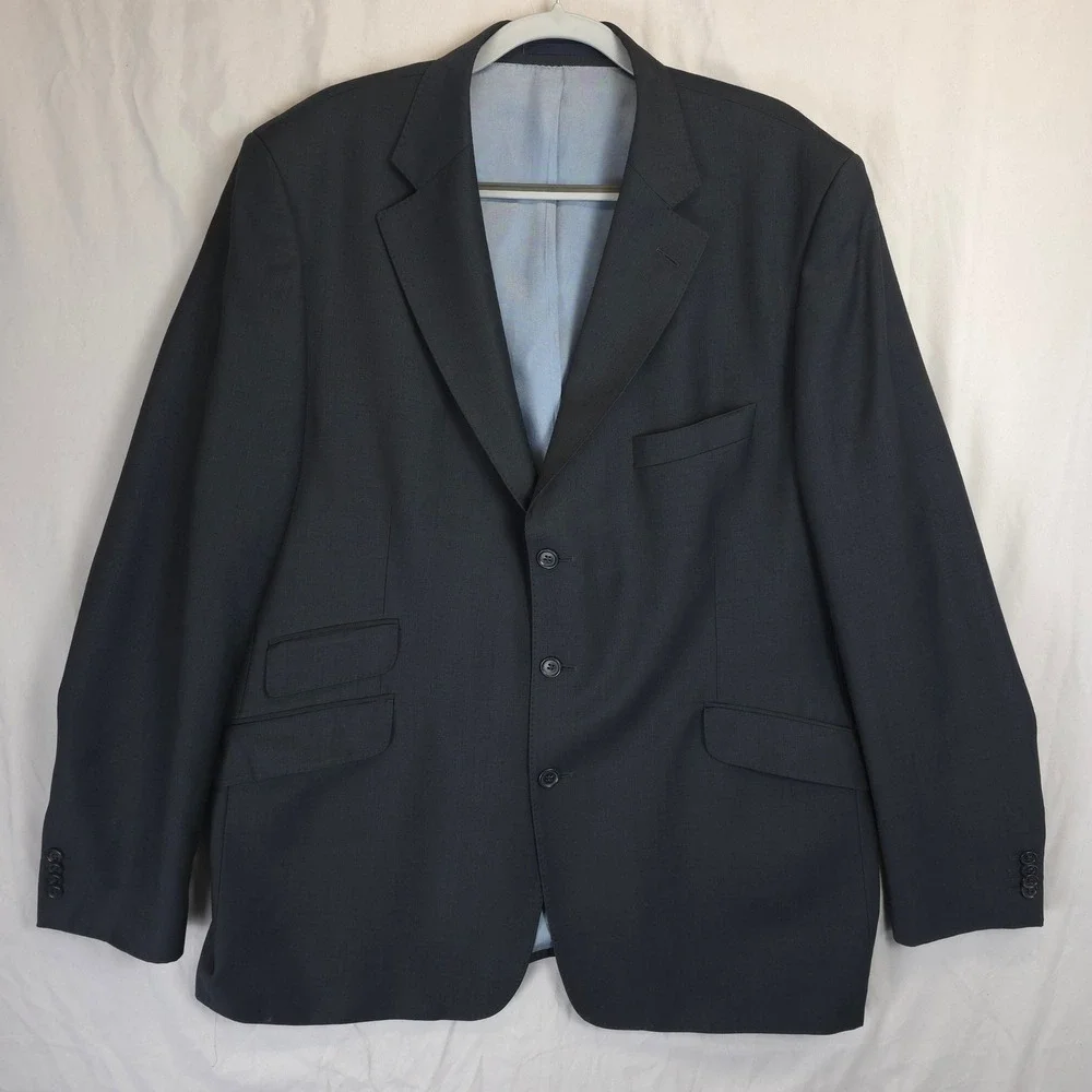 Italian Sports Coat Wool Blazer Jacket Mens Super 150s Blue Size 62 EU 52 US